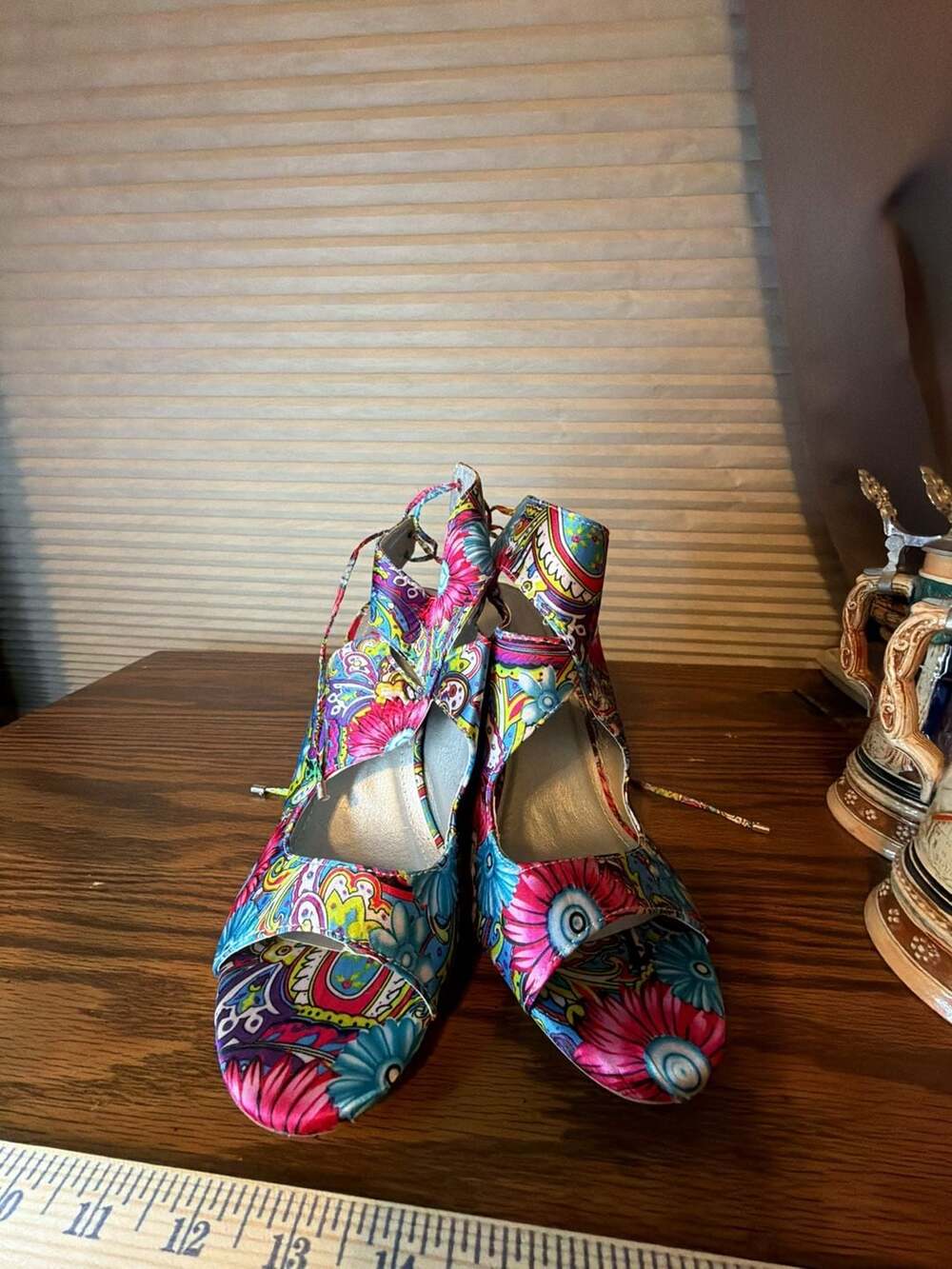 Ashley Stewart Multicolored Paisley Print Lace-Up Block Heel Open Toe Sandals